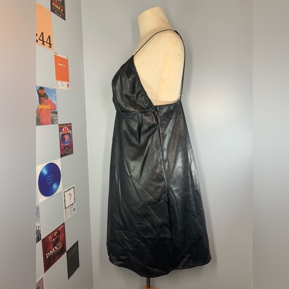 Black Leather Mini Dress Victoria’s Secret Faux Leather Dress Large - Picture 7 of 7